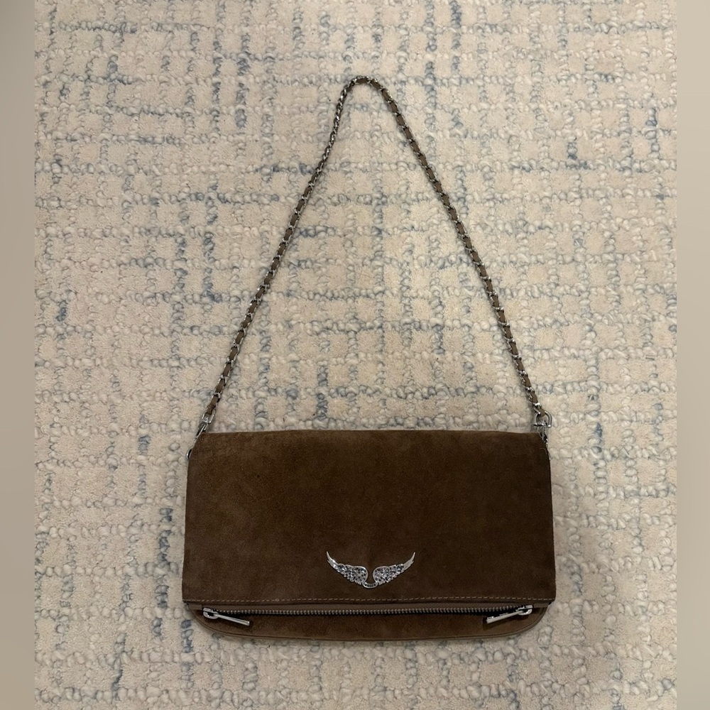 Zadig & Voltaire Brown Suede Shoulder Bag with Chain